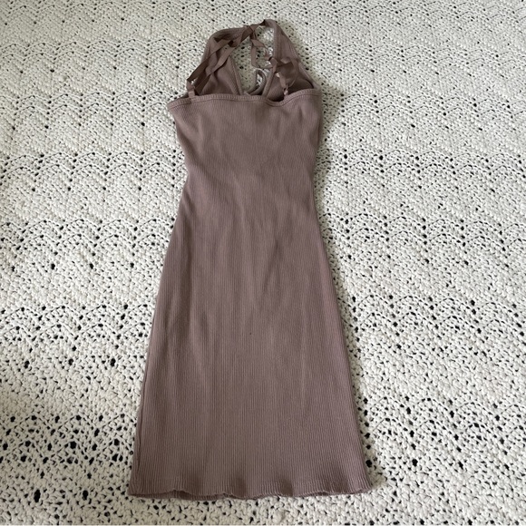 Junie Clothing Ribbed Halter Racerback Cutout Mini Dress Brown (Medium) - Picture 2 of 8